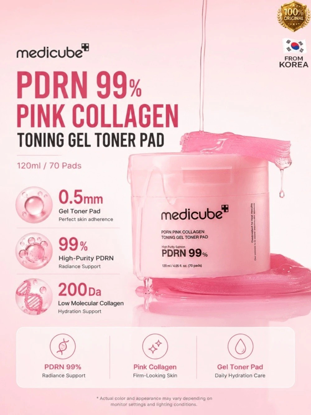 medicube PDRN 99% Pink Collagen Toning Gel Toner Pad 120ml / 70 Pads NWT